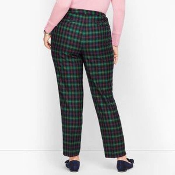 Talbots Plaid Hampshire Ankle Pants 22W Straight Leg Wool Blend High Rise Green - Picture 2 of 13